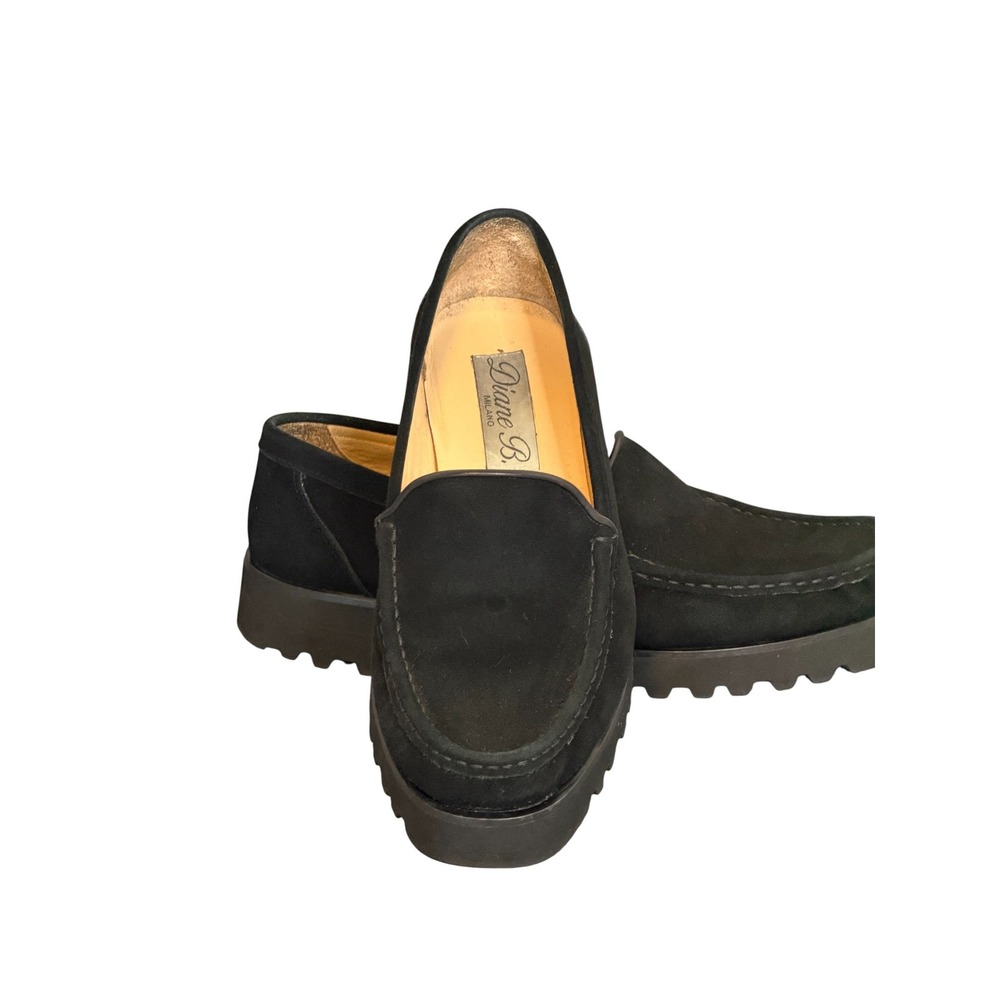 Diane B Milano Black Suede Loafer Shoes Womens 8.5 Medium Platform Vibram Sole